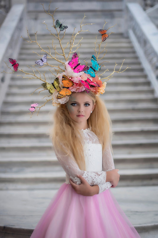 Butterfly Tree Gold Branches Couture Headpiece - Honeydrops Designs