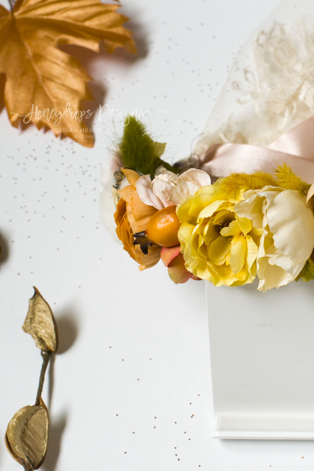 Chloe Rich Autumn Flower Halo Lace and Satin Ties - Honeydrops Designs