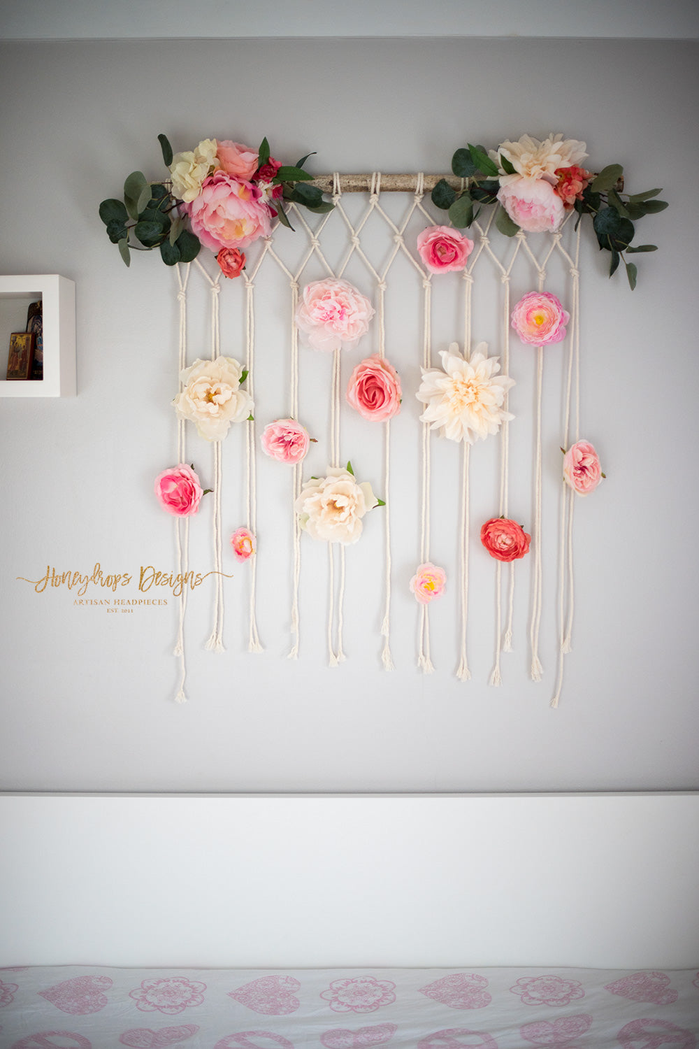 Macrame Flower Wall Hanging Baby Room Baby Girl Nursery Wall Decor - Honeydrops Designs