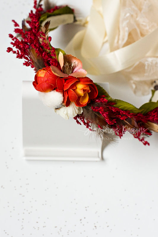 Berkley Rich Autumn Flower Halo Lace and Satin Ties - Honeydrops Designs