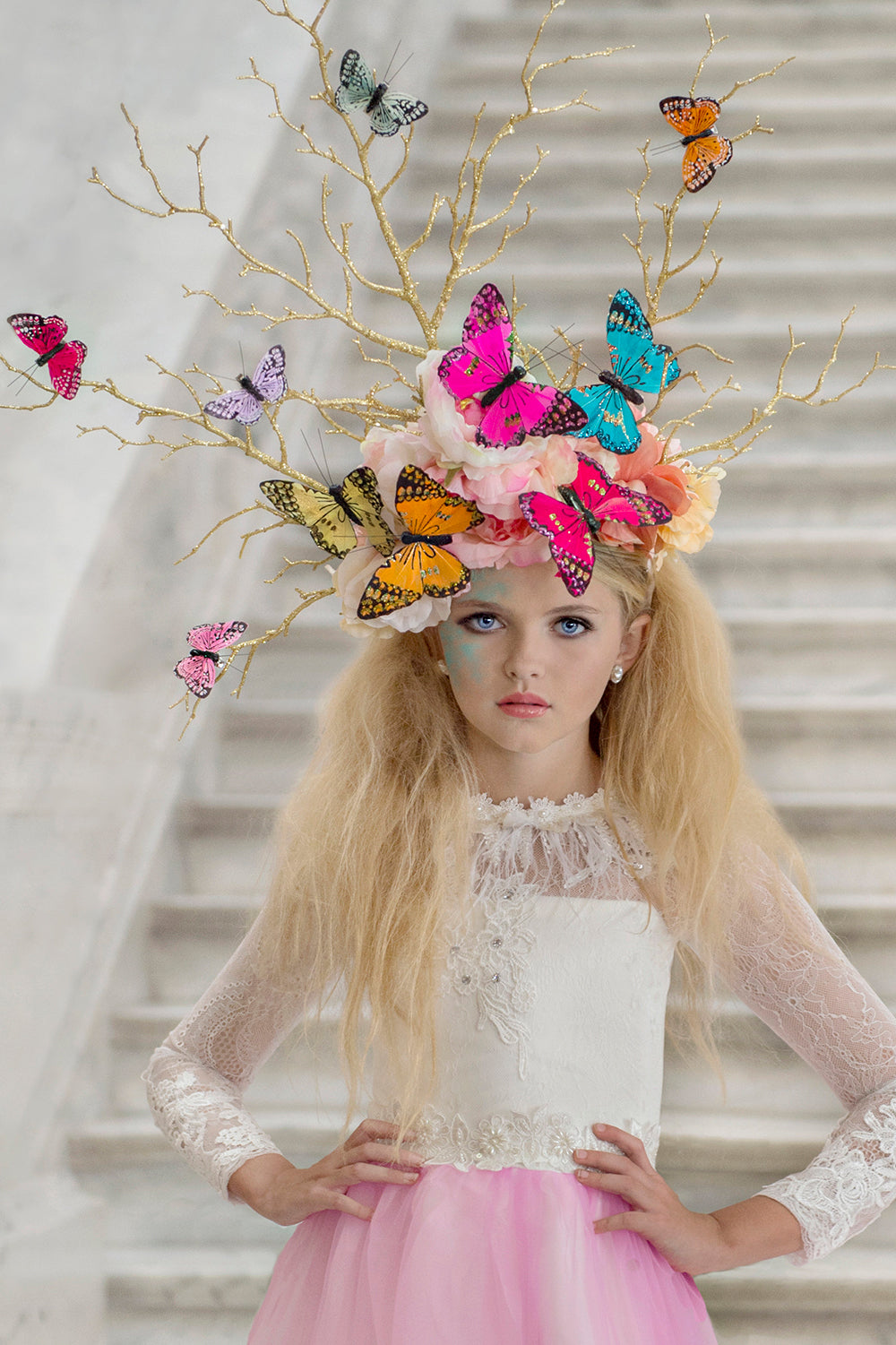 Butterfly Tree Gold Branches Couture Headpiece - Honeydrops Designs