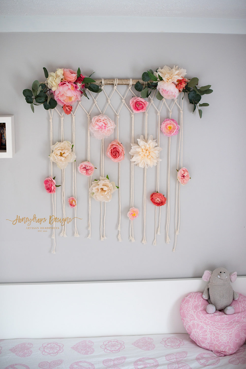 Macrame Flower Wall Hanging Baby Room Baby Girl Nursery Wall Decor - Honeydrops Designs