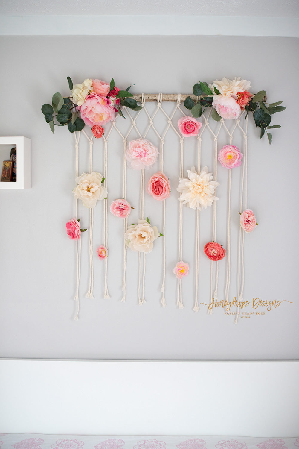 Macrame Flower Wall Hanging Baby Room Baby Girl Nursery Wall Decor - Honeydrops Designs